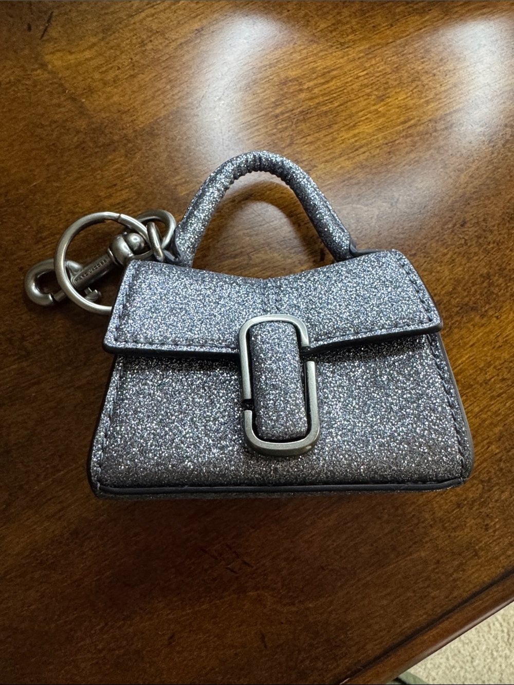 Marc Jacobs Mini Bag Keychain in Silver Glitter